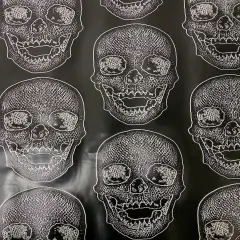 1 Yard Skeleton Skull Vinyl Fabric For Upholstery Handbags Wallets 54" Width Black