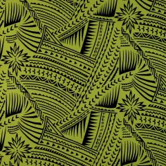 1 Yard Traditional Polynesian Tattoo Flocking Fabric 60 Inch Width Avocado green/ Blck