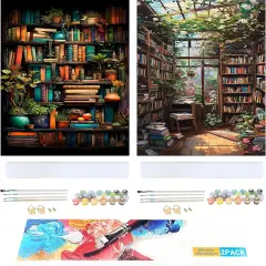 2 Pack Bookshelf Paint by Number Adult(with Gifts Box)- (40x50cm)