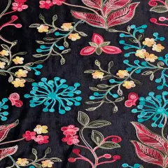 1 Yard Briony Multicolor Floral Embroidered Stretch Velvet Fabric 52 Inches Width Rose Gold