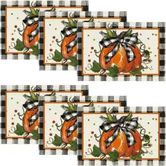 Set of 6 - Pumpkin Buffalo Plaid Fall Placemats,12x18 Inch Seasonal Autumn Table Mats