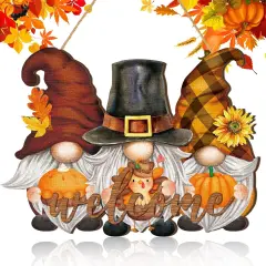 Thanksgiving Welcome Door Sign Fall Gnome Wreaths Hanging Sign