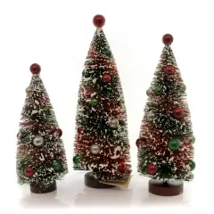 Bethany Lowe 12.25 In Primitive Tree With Bulbs Christmas Decorative Tree Set , Christmas Decor Flocked Decorated Multicolored