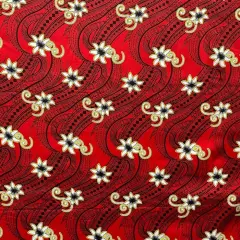 1 Yard Tiare Waves Traditional Tattoo Fabric, 100% Polyester, 60 Inches Width Red