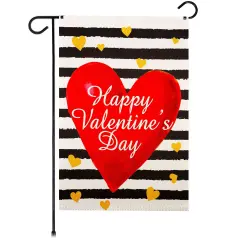 G128 Happy Valentine&rsquo;s Day Striped Heart Garden Flag 12x18 In Double Sided Valentine's Day Yard Garden Lawn Decoration