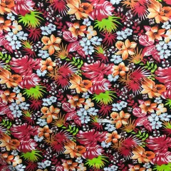 1 Yard Hawaiian Black Red Floral Poly Cotton Fabric 59/60 Inches Width for Sewing and Crafts