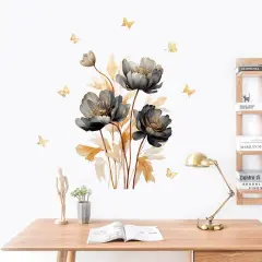 Wall Stickers Lnk Lotus Butterfly Wall Decals - Black Gold