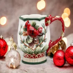 Ceramic Cardinal Bird Christmas Mug, Home D&eacute;cor, Gift for Her, Gift for Mom, Kitchen D&eacute;cor, Christmas D&eacute;cor