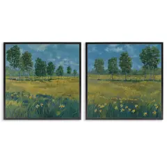Stupell Industries Daffodil Tree Lined Field 2 pc Framed Giclee Wall Art Set Design by Graham Reynolds