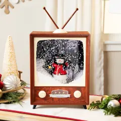 Northlight LED Lighted Musical Snowing Snowman TV Set Christmas Decoration - 12" Brown