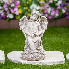 Northlight LED Lighted Angel With Rabbit Outdoor Garden Statue - 12" Beige