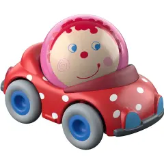 HABA Kullerbu Pauline's Convertible Ball Car - Red Polka Dot Vehicle with Wooden Ball Driver For Ages 2+ Multicolor
