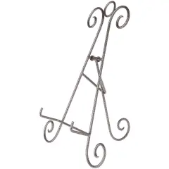 Bard's Scroll Antique Silver Collapsible Easel Stand, 15" H x 11.5" W x 8.5" D (For 11" - 11.5" Plates)