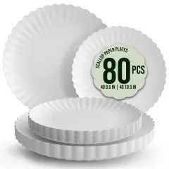 Earthtrends Scalloped Paper Plates 8.5 Inch & 10.5 Inch Dinner Plate Set &ndash; Fancy Disposable Plates for Party, Wedding, Birthday, Baby Shower &ndash; Large & Small Paper Plate Set for Parties, Events, Catering &ndash; ElegantFloral Design Snow 80