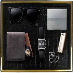 HofferRuffer Faux Leather Vanity Tray, Elegant Desktop Storage Organizer, Decorative Catchall Perfume Tray, Bathroom Valet Tray, Nightstand or Dresser Organizer (Black Croco)