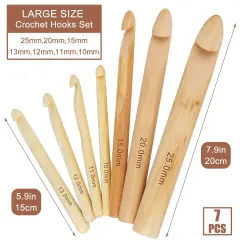 Large Wooden Crochet Hooks Ergonomic Crochet Hook Set 10-25 mm, 7PCS Inline Crochet Hooks Bamboo Crochet Kit for Beginner, Giant Wood Crochet Needles for Crocheting Chunky Yarn, Rugs, Blankets