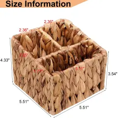 Remote Control Holder Wicker Desk Organizer Divided Storage Basket,Hand Woven Cosmetic Storage Box with 3 Compartments,Water Hyacinth Remote Control Basket for Desktop Organizing