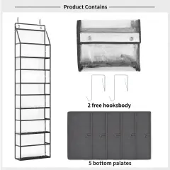 The Door Hanging Pantry Organizer 5-Shelf Room Organizer with Clear Plastic Pockets Behind The Door Storage Organizer Large Capacity Organizer for Closet Bedroom Bathroom (Grey)