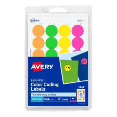 Avery Printable Color-Coding Labels, Removable Adhesive, 3/4" Round, Assorted Neon, 1,008 Labels (5474)