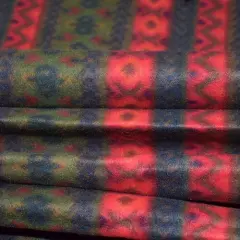 Red/Army Green/Multi Patterned Stripe Bonded Fleece Knit Fabric By the Yard