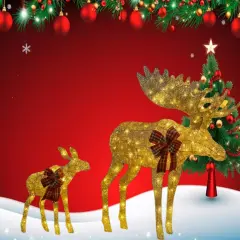 42 Inches and 22 Inches Champagne Thread Reindeer Pair for Wedding Decor