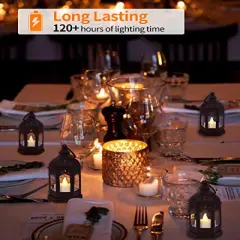 Mini Lantern with Flickering LED Candles,Vintage Black Decorative Hanging Candle Lanterns for Halloween,Wedding Decorations,Christmas,Table Centerpiece,Battery Included（Set of 6）