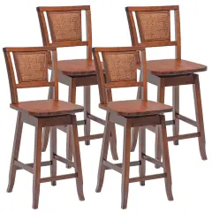 Costway Set of 2/4 Swivel Bar Stools Counter Height Rubber Wood Pub Chairs w/ Rattan Back