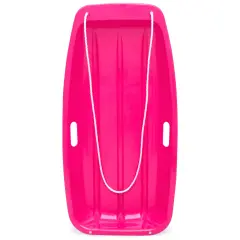 Best Choice Products 35in Kids Outdoor Plastic Sport Toboggan Winter Snow Sled Board w/ Pull Rope, 2 Handles Pink
