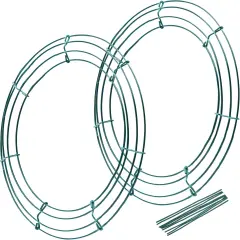 Pack of 2 Wire Wreath Frame (14 Inch) &ndash; Round Metal Wreath Form for Crafts & Floral Decorations on Weddings Christmas Home Party Celebrations, Dark Green