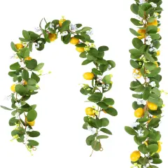 2Pcs Total 11 Ft Artificial Lemon Garland Spring Summer Faux Fruit Vine Garlands with Greenery for Door Wall Mantle Wedding Party Table Decorations