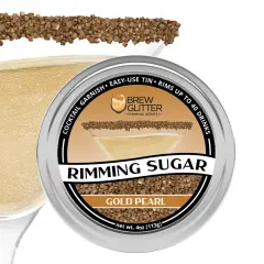 Brew Glitter - Gold Pearl Rimming Sugar (4oz, 1x Bar Tin) Cocktail Garnish for Mixed Drinks & Refreshments