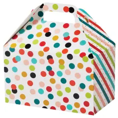 Pack/6: Painted Dots & Stripes Gable Box - 8-1/2 x 5 x 5-1/2"