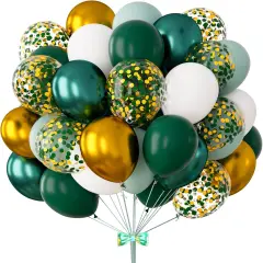 Green and Gold Balloons 83Pcs 12in Dark Green Gold White Confetti Balloons for Graduation Safari Jungle Birthday Emerald Green and Gold Party Decorations
