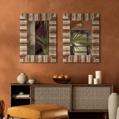 Set of 2 40"&times; 30" Farmhouse Rectangle Wooden Frame Wall Mirror Bathroom-vanity Drawing Room Decor