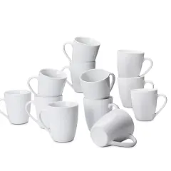 Porcelain, 12 oz Coffee Mug Set, 12 Count, White