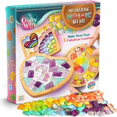 Summer Craft Kit - Decorate Your Own Unicorn and Rainbow Design Coaster with Glass Tiles. Birthday Gift, Fun DIY Art and Craft Supplies. Girls, Kids & Teens Activity Kit