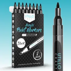 Black Paint Pen (8-Pack) Extra Fine Tip Made in Japan | Bold Color+100% Coverage | For Rock, Wood, Glass, Paper, Fabric, Canvas, Metal and More! | 0.7mm Black Paint Pens | Black Acrylic Paint Pens