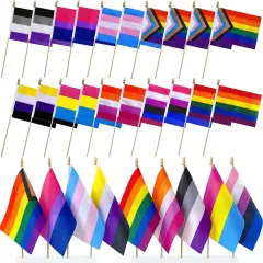 Progress Rainbow Gay Pride Flags Set on Wood Stick Small Mini Hand Held LGBTQ Inlcusive Flags,5x8 Inch,20 Pack