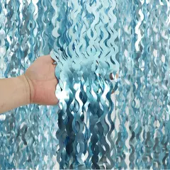 4 Pack Wavy Blue Foil Fringe Curtain 3.3x6.6 Feet | Blue Streamers Tinsel Backdrop for Under The Sea Party Decorations | Ocean Backdrop | Mermaid Birthday Decorations