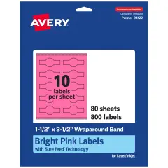 Avery Bright Pink Paper Labels, 1.5" x 3.5" Wraparound