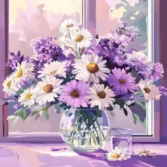 Daisy Purple White Flowers in Vase Art Acrylic Paint Adult Paint by Number Kits on Canvas 16x20 inch DIY Craft Kits for Adults Women Beginner Gifts Home Decoration