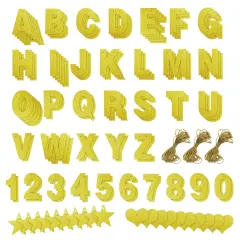 126 Pieces Make Your Own Banner Kit - DIY Banner with Gold Glitter Letters A-Z, Numbers 0-9, Hearts, Stars, and 3 Strings