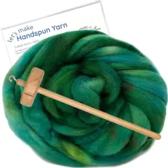 LEARN TO SPIN - Beginner's Spinning Kit with Hand Dyed BFL Roving, Drop Spindle & Printed Instructions w/ Video. Many Colors. Myrtle Green