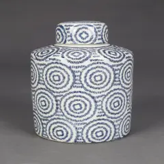 AA Importing Blue and White Circles Cylindrical Jar with Lid