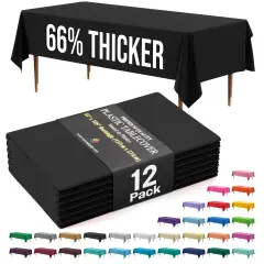 Exquisite 12-Pack Premium Plastic Tablecloth 54in. x 108in. Rectangle Plastic Table Cover Black
