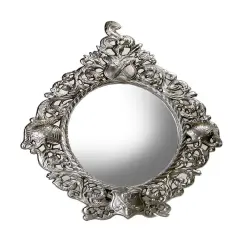 16 Inch Pewter Finish Shield Design Table Top Mirror Silver