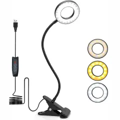 Foneso Desk Lamp Clip on Light, 48 LED USB Lamp with 3 Color Modes 10 Brightness Levels, 360&deg; Flexible Gooseneck Eye Protection Bed Night Light for Reading, Makeup, Fill Light (Black)