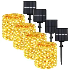 Extra-long 288FT 800LED Solar Fairy String Lights, 4-Pack 72FT 200 LED Outdoor Twinkle Lights Waterproof, 8 Lighting Modes, Warm White Copper Wire Lights for Deck Backyard Tree Garden Fence Pool Party