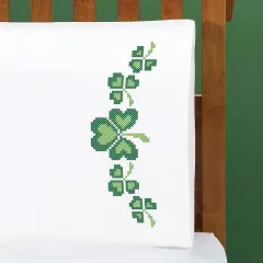 HerrschnersLucky Shamrocks Pillowcase Pair Stamped Cross-Stitch Multi