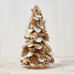 24" Natural JackFruit leaves Tabletop ConeTree - Handcrafted Christmas Decorations - Holiday Tree Gold